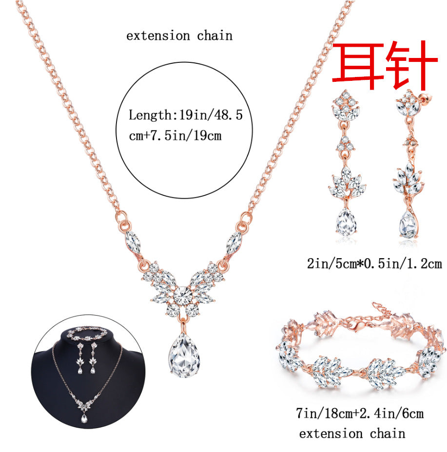 Minimalist Heart Drop Bell Pendant Necklace Set with Rhinestone Accents in Alloy, Includes Matching Earrings and Bracelet