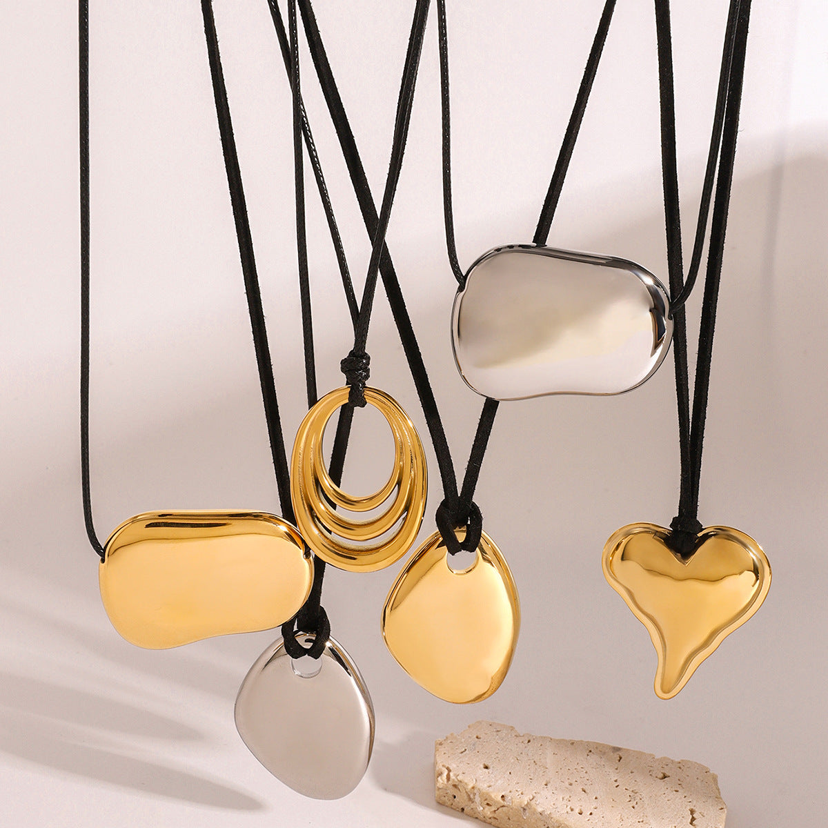 Minimalist Geometric Asymmetrical Pendant Necklace in Stainless Steel with Plated Finish Titanium Steel Collarbone Chain