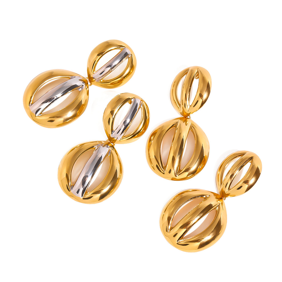 Geometric Round Plated Stainless Steel Hoop Earrings for Women