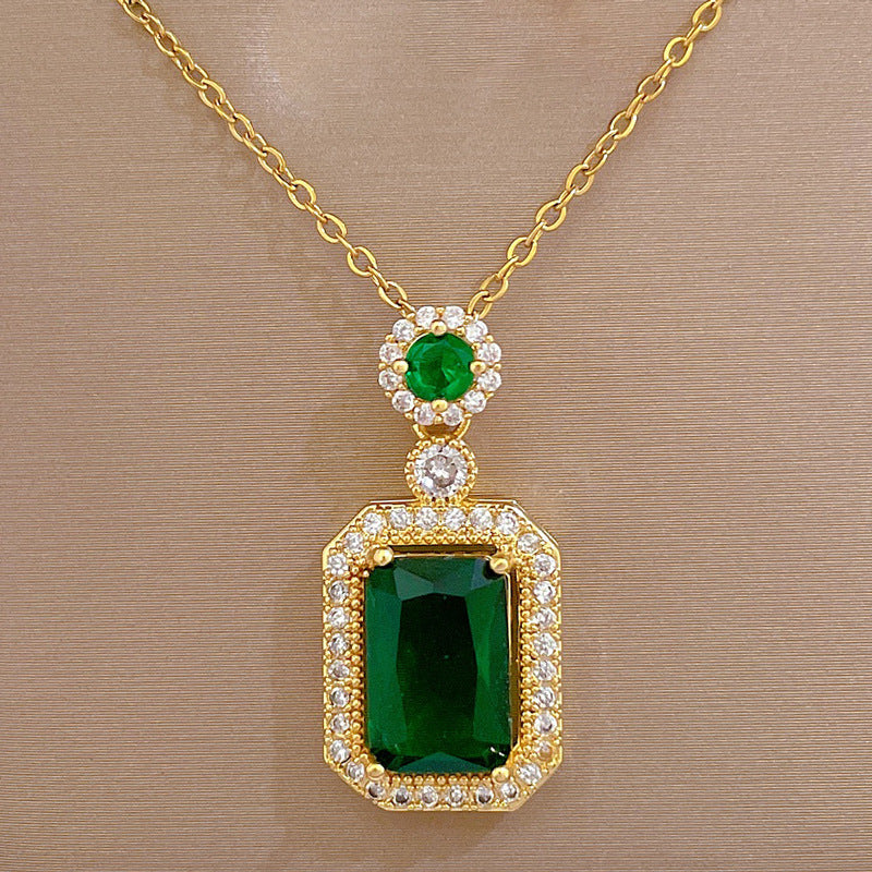 Sweet Elegant Geometric Micro-Inlaid Cubic Zirconia Plated Titanium Steel Necklace and Earring Set