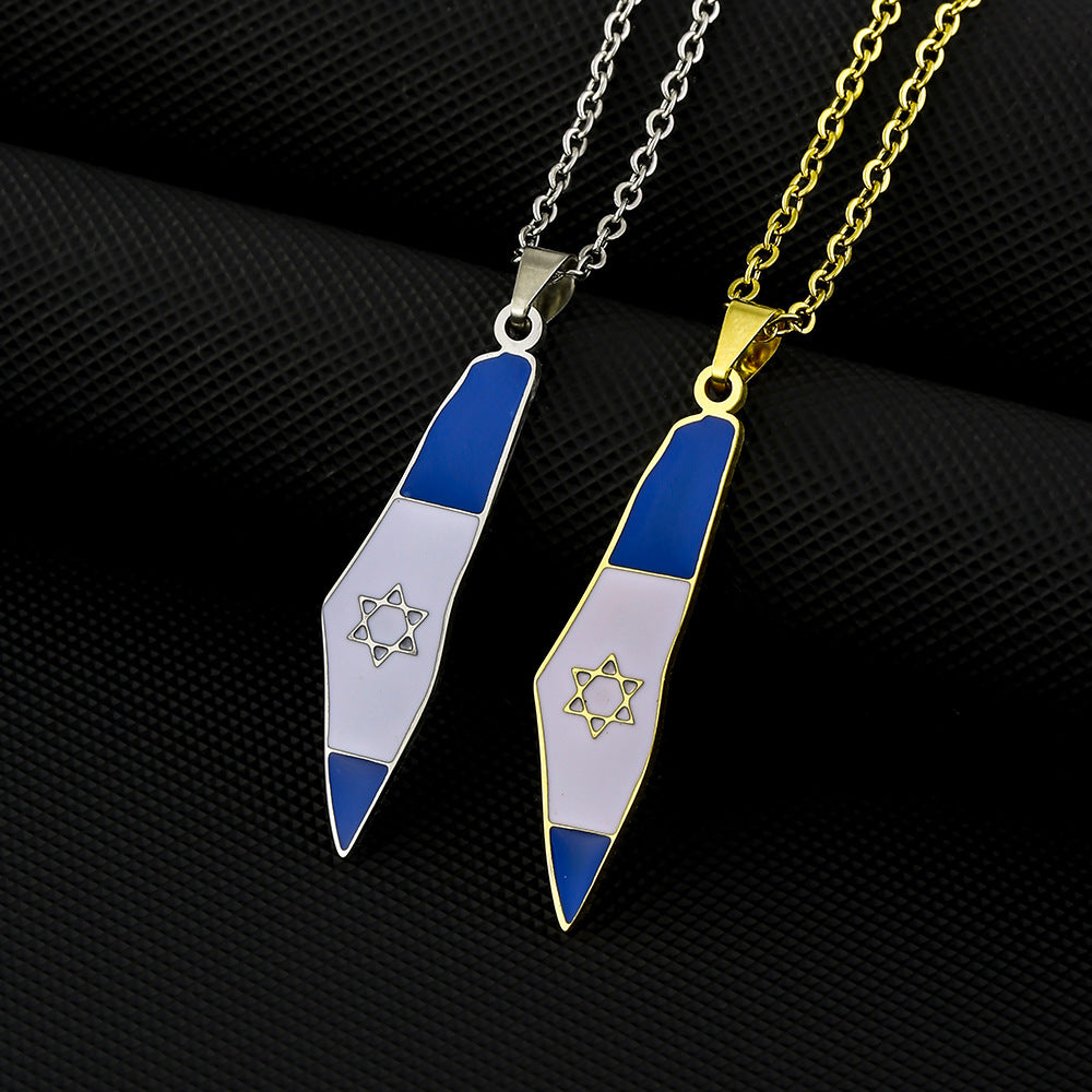 Collar colgante geométrico vintage de acero inoxidable con acabado esmaltado y diseño de hexagrama en cadena tipo O, unisex