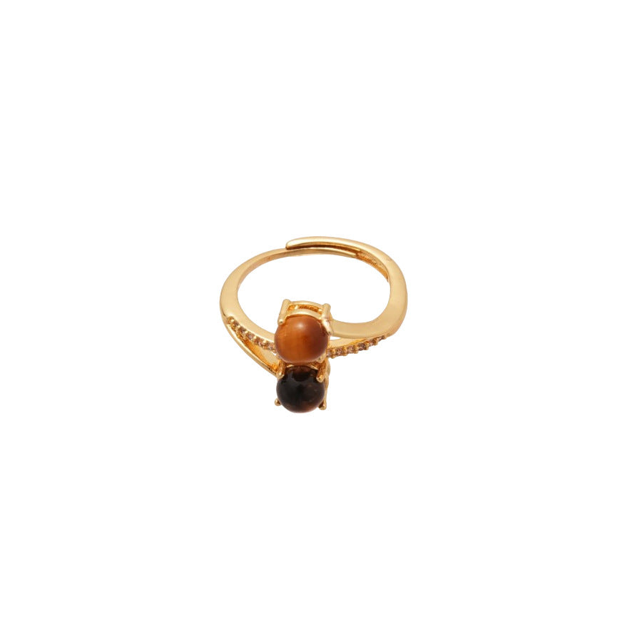 Anello da dito da donna in stile vintage con occhio di tigre geometrico ispirato alla melanina e intarsio in zircone