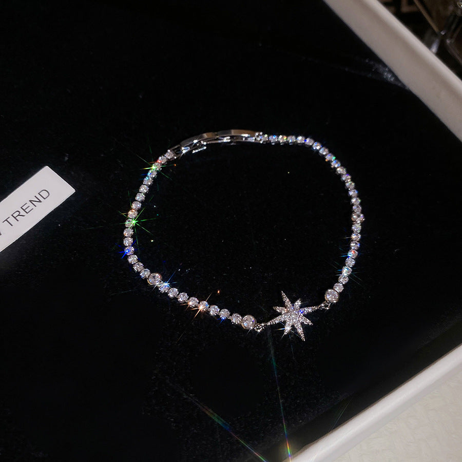 Luxury Elegant Geometric Round Cubic Zirconia Inlaid Brass Bracelet for Women