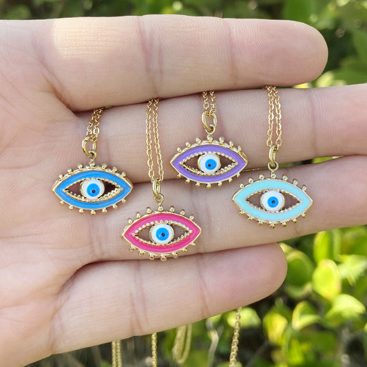 Collar con colgante de ojo turco bohemio de acero inoxidable con acabado esmaltado