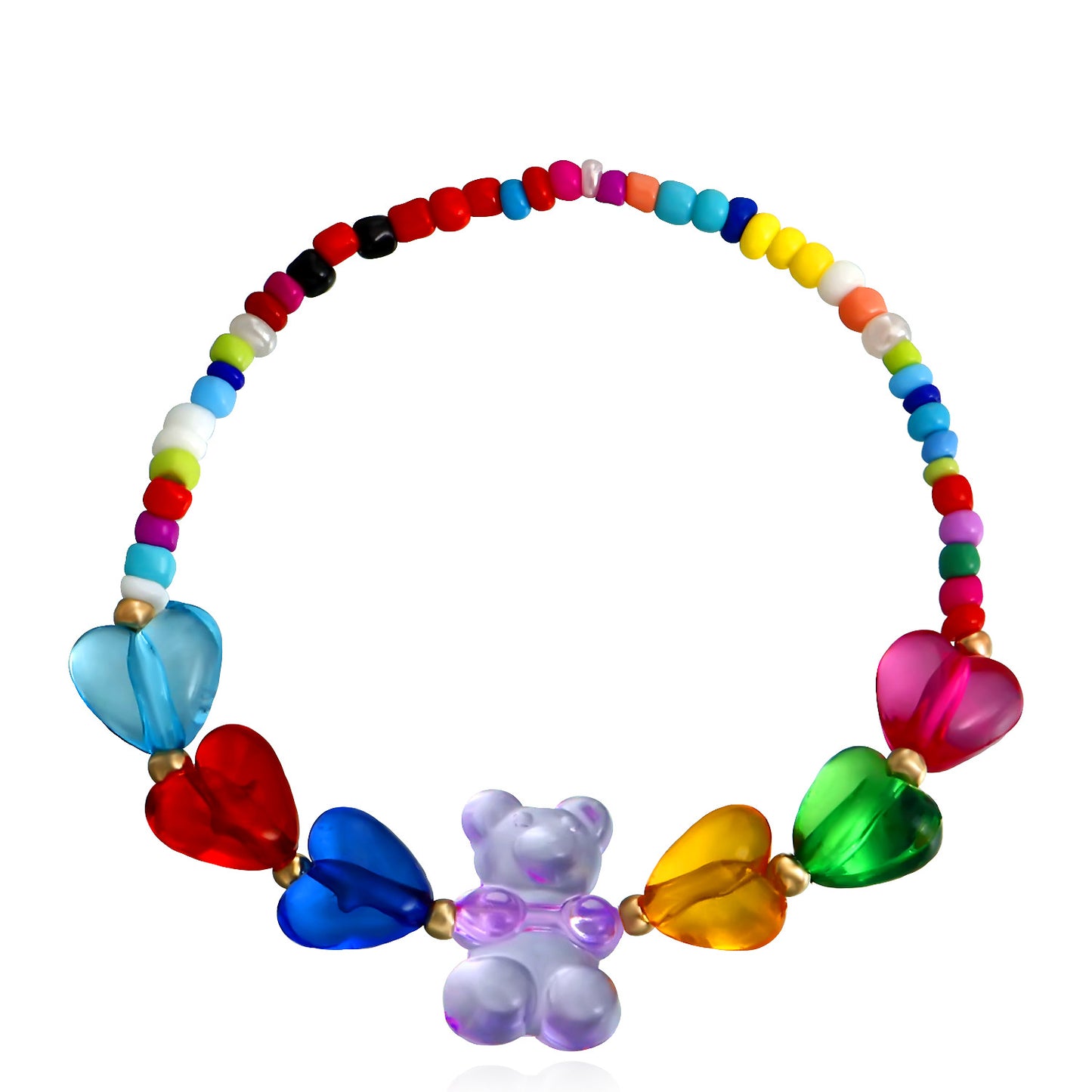 Bohemian Style Colorful Beaded Heart and Bear Pendant Necklace Set for Women with Alloy Material and Plated Finish