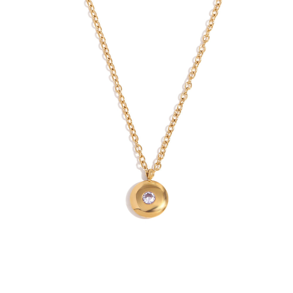 Minimalist 18K Gold Plated Stainless Steel Round Geometric Pendant Necklace for Women