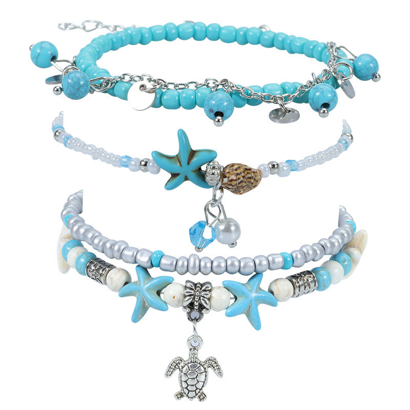 Vintage Alloy Starfish Turtle Anklet Set