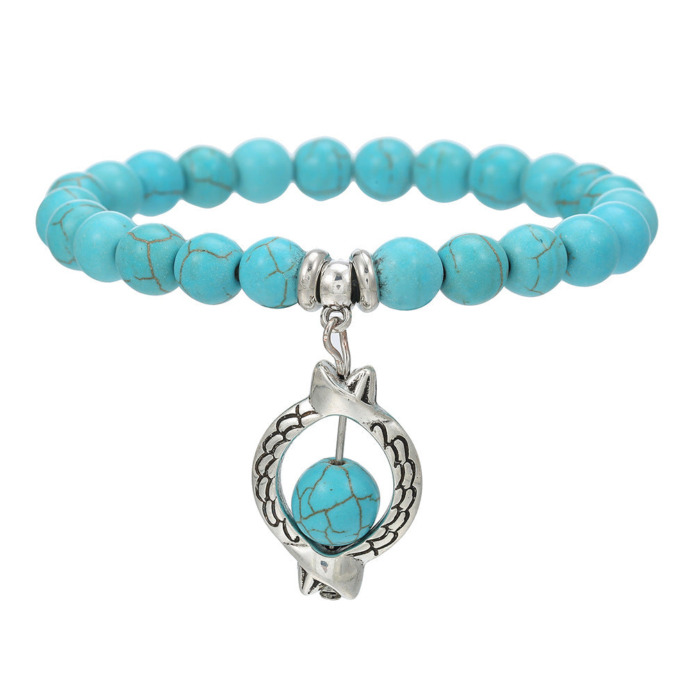 Bohemian Ethnic Geometric Round Alloy Turquoise Beaded Bracelet