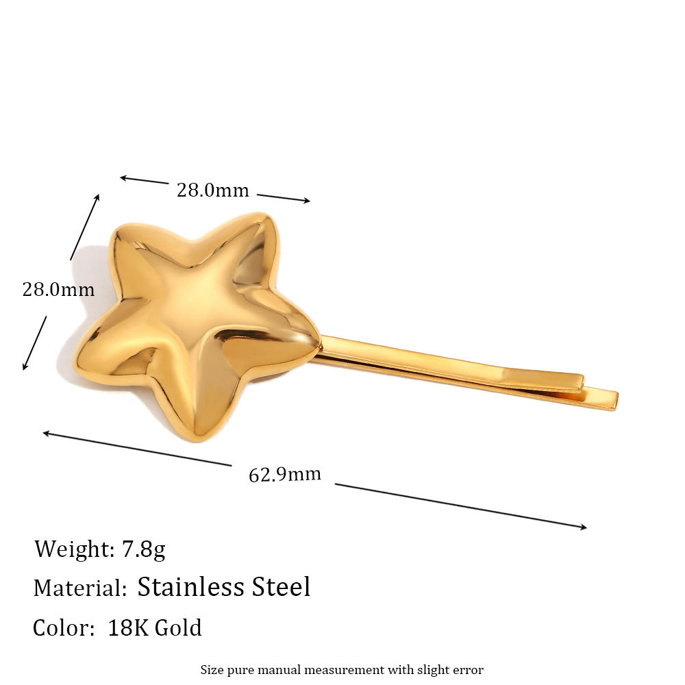 Fashionable Minimalist Five-Pointed Star Hair Clip for Women Made of Stainless Steel with 18K Gold Plating