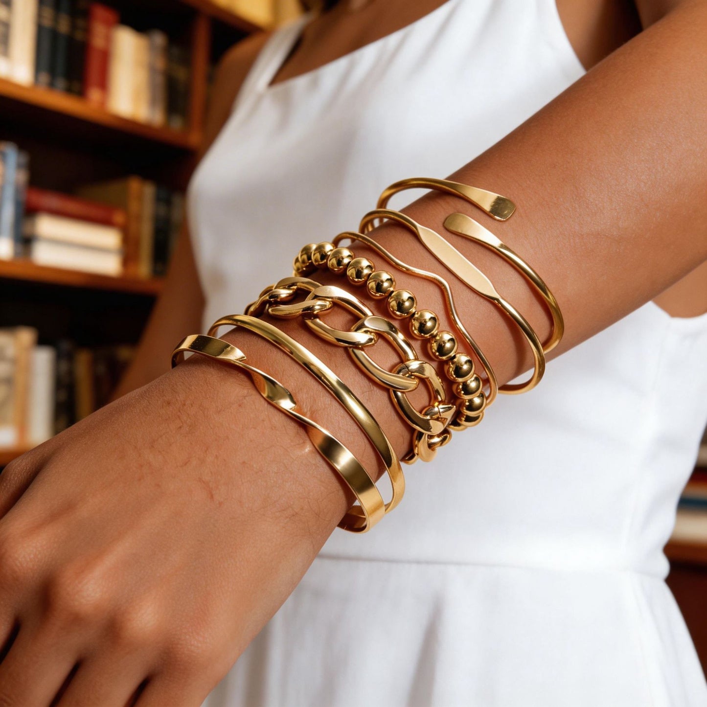 Geometric Plated Alloy Bracelet Set