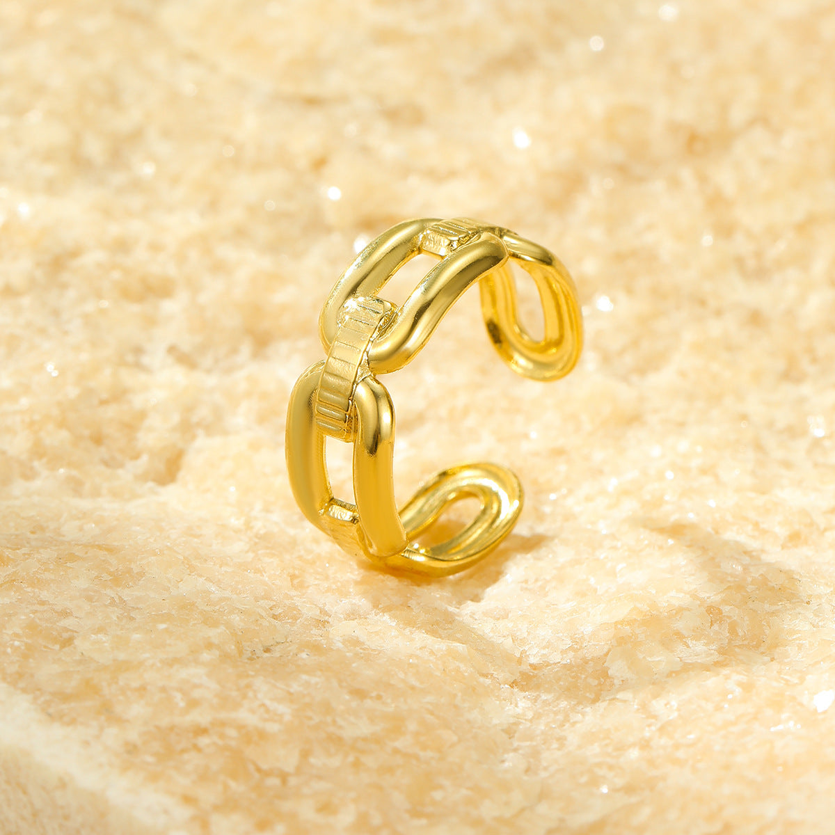 Anello da donna in acciaio al titanio a maglie quadre minimaliste con placcatura in oro 18 carati
