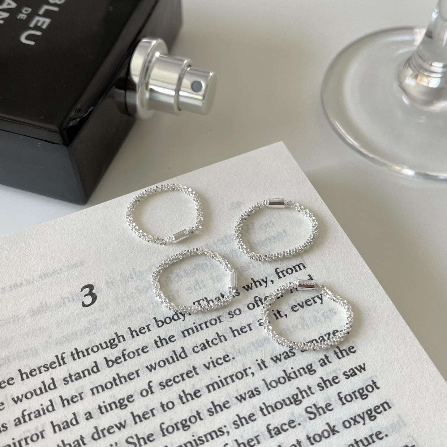 Minimalist Geometric S925 Sterling Silver Ring with Cauliflower Texture for Women