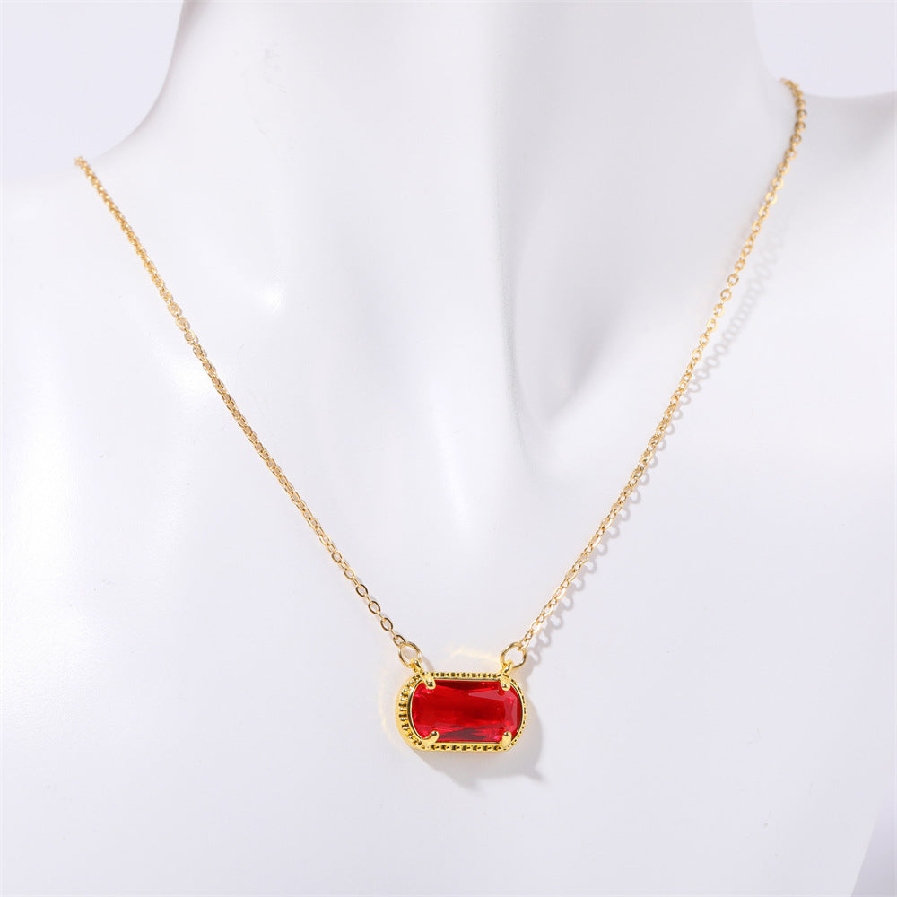 Elegant Oval Green Zircon Necklace in Copper with Electroplated Finish for Women