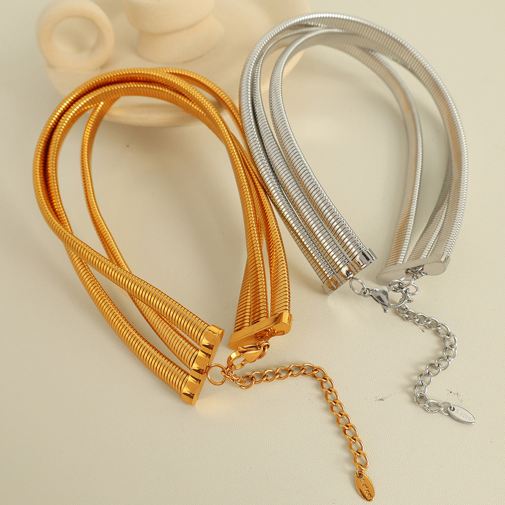 Minimalist Geometric Alloy Stainless Steel Snake Chain Choker Necklace for Women