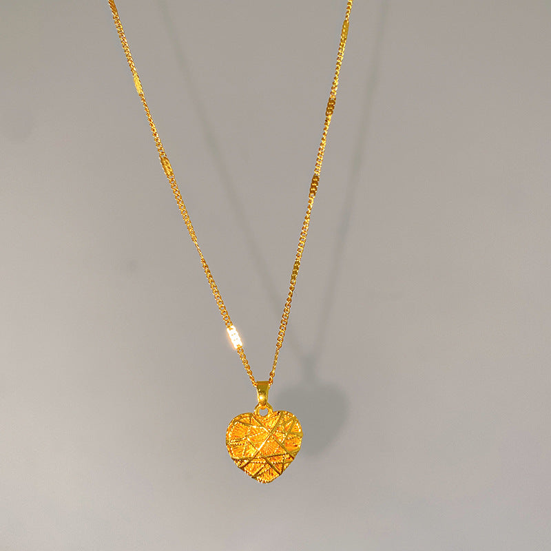 Minimalist Sweet Twisted Square Heart Titanium Steel Plated Necklace with Brass Pendant Bamboo Chain Unisex