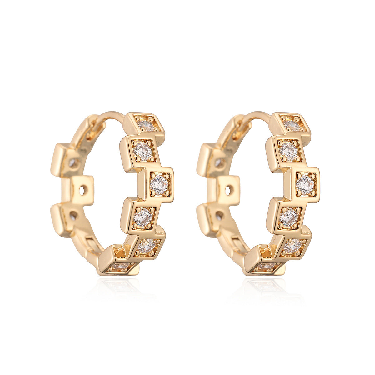 Fashion Geometric Brass Gold Plated Cubic Zirconia Hoop Earrings for Women