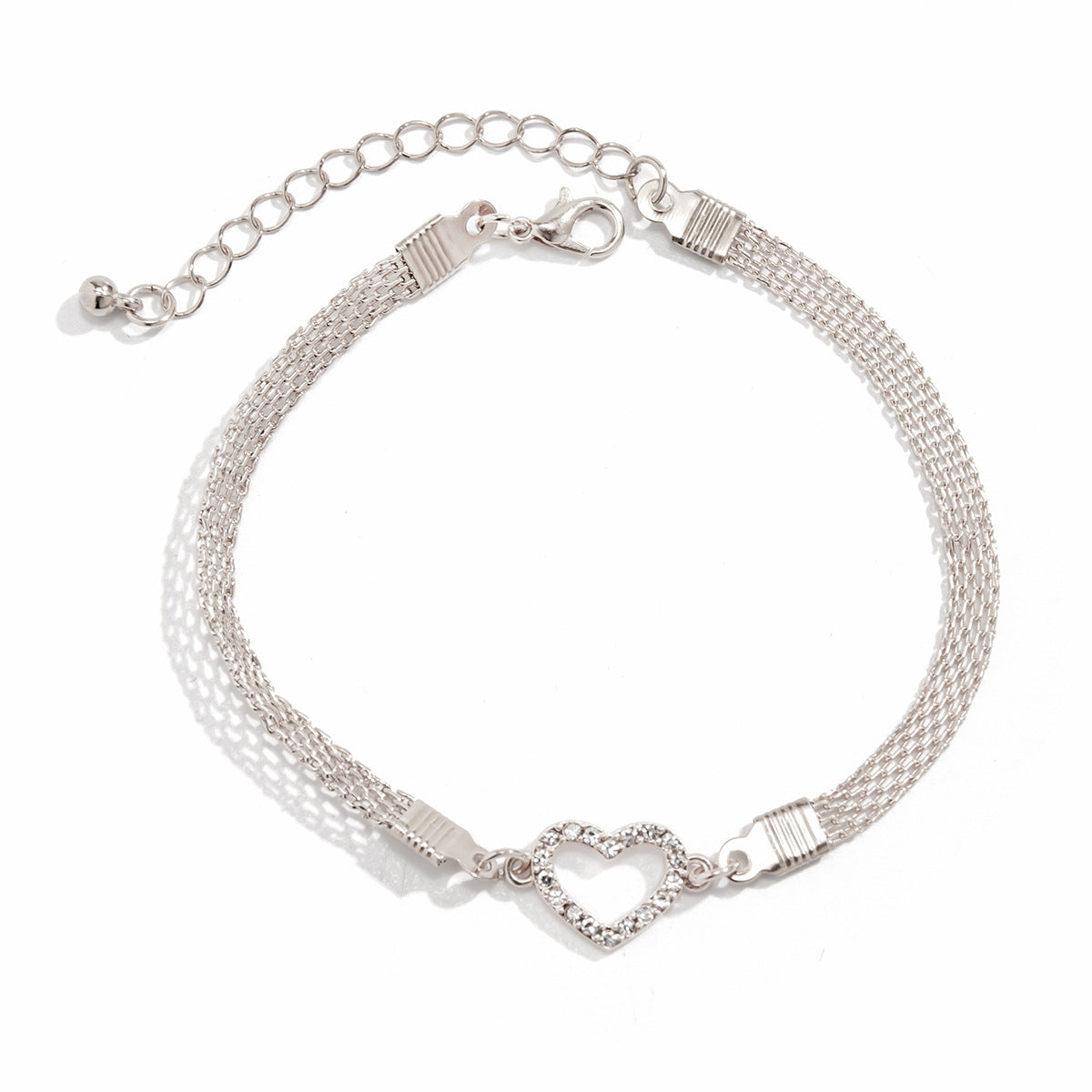 Cavigliera da donna minimalista a forma di cuore vuoto geometrico con simbolo dell'infinito in lega con intarsi di strass