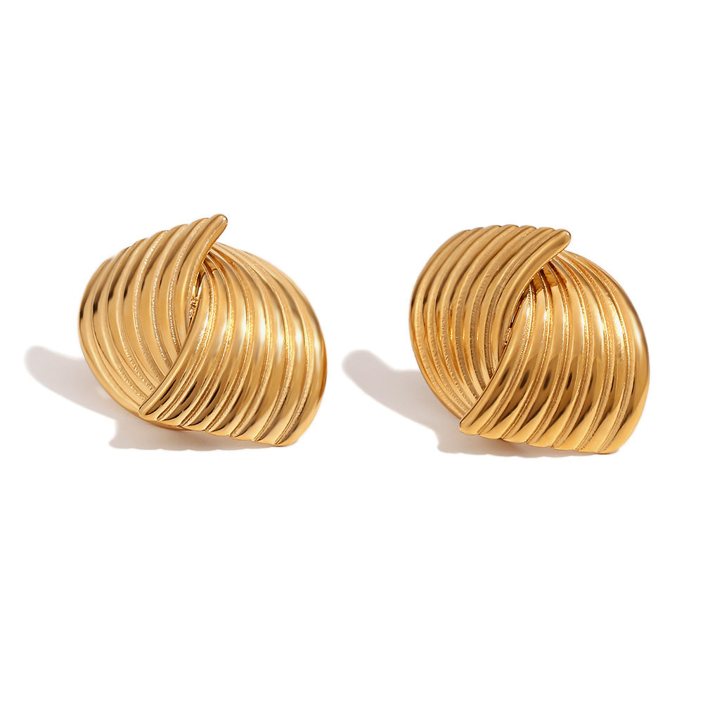 Vintage Geometric Fan-Shaped Stainless Steel Ear Studs with 18K Gold Plating for Women