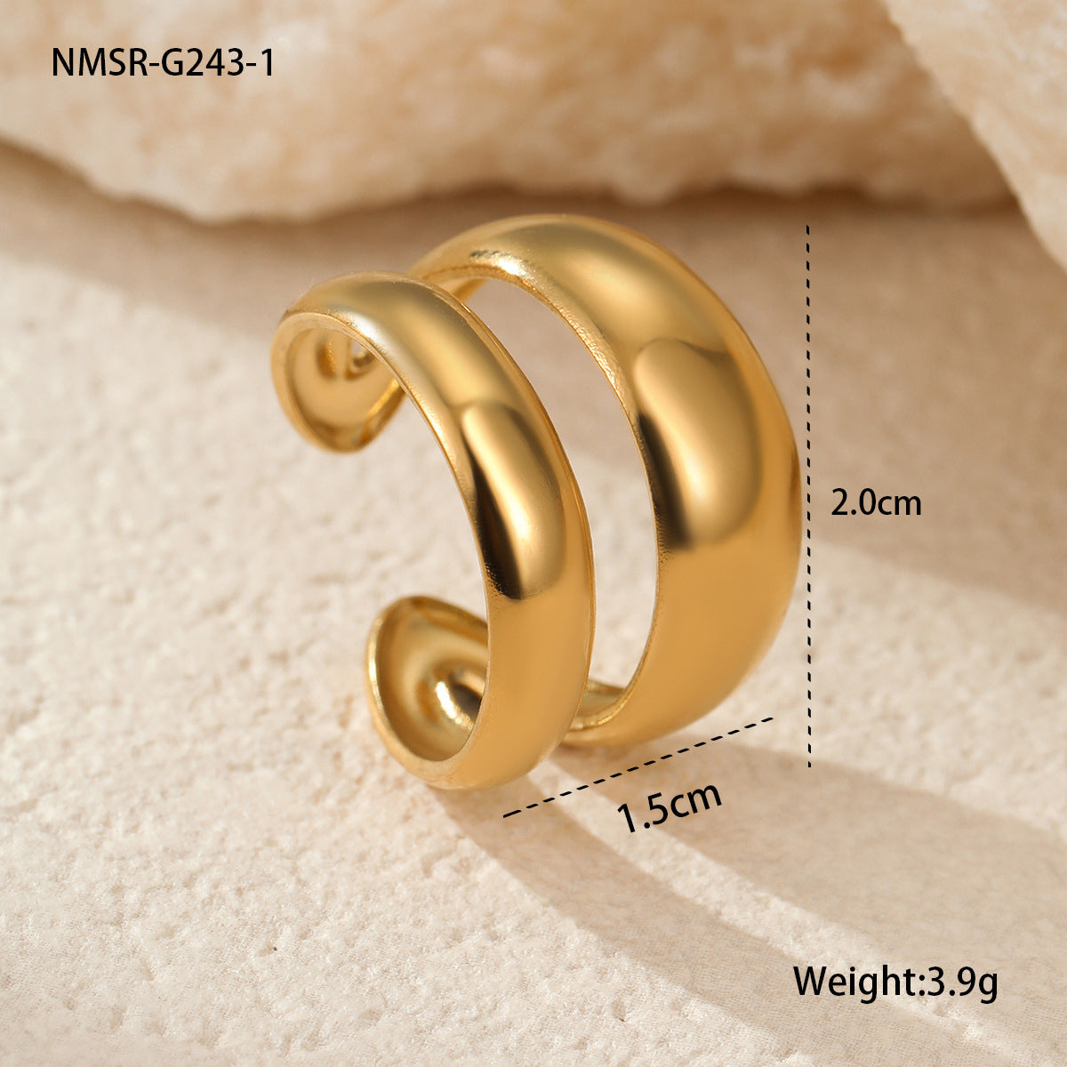 Anello da donna minimalista geometrico in acciaio inossidabile con placcatura in oro 18 carati, fascia di lusso elegante di ispirazione francese
