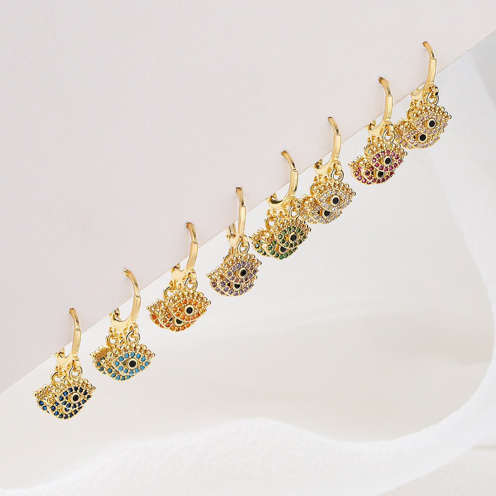 Orecchini Pendenti con Occhio di Allah Vintage da Donna, Realizzati in Ottone con Placcatura in Oro Vero e Zirconi Micro-Incastonati