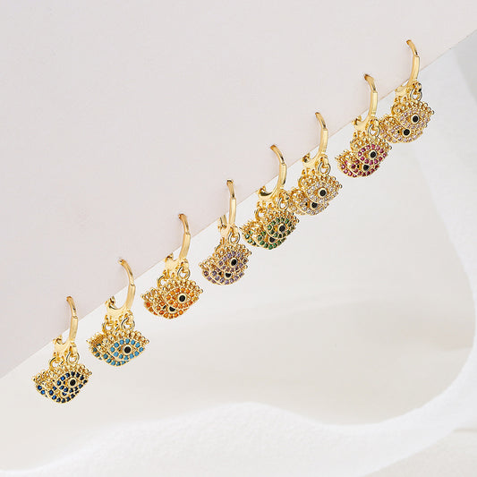 Vintage Evil Eye Pendant Earrings for Women Made of Brass with Real Gold Plating and Micro-Paved Zirconia