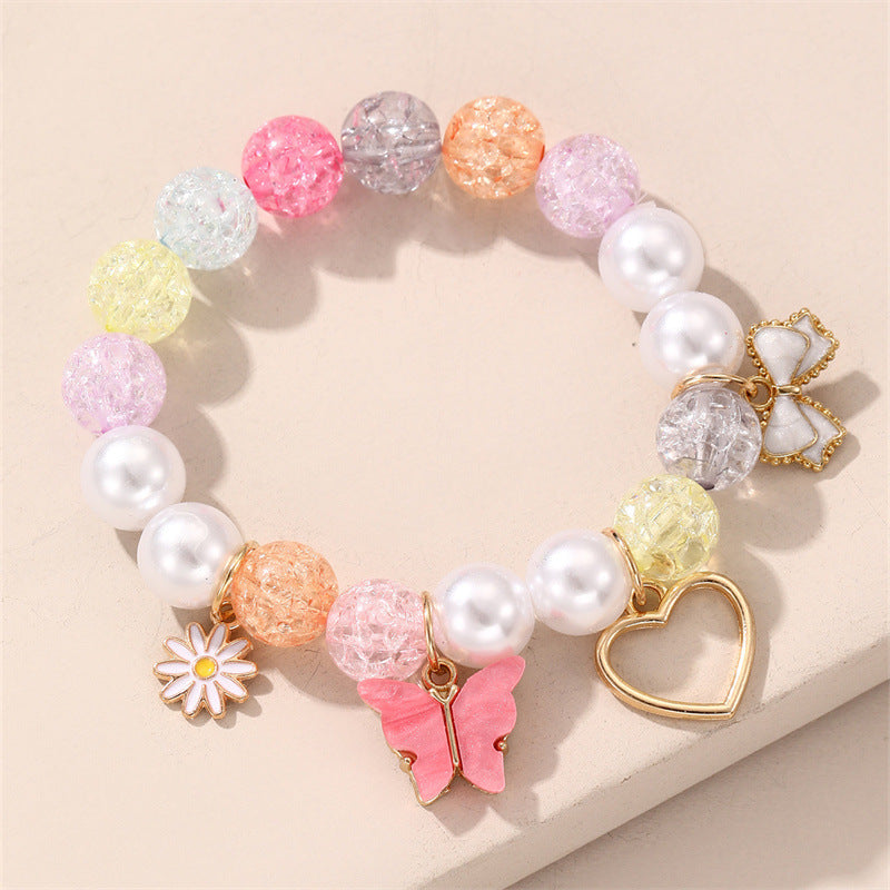 Bracciale Minimalista con Cuore e Farfalla in Perline di Vetro per Bambini con Accenti Floreali Colorati