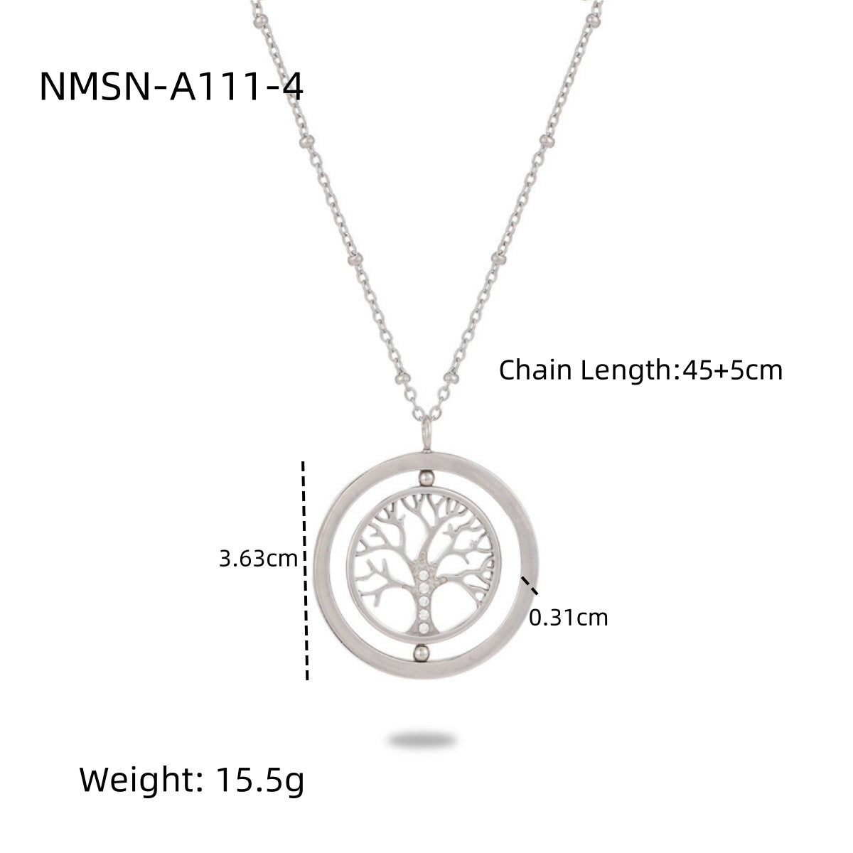 Collana da donna con ciondolo albero della vita geometrico minimalista in acciaio inossidabile con intarsio in strass e placcatura in oro 18 carati