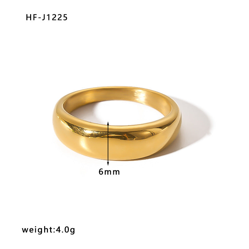 Minimalist Stainless Steel Ring with Crown Heart Bow Knot Leaf Wave Diamond Drop Star Geometric Shape 18K Vacuum Plated Gold Finish Women's Band