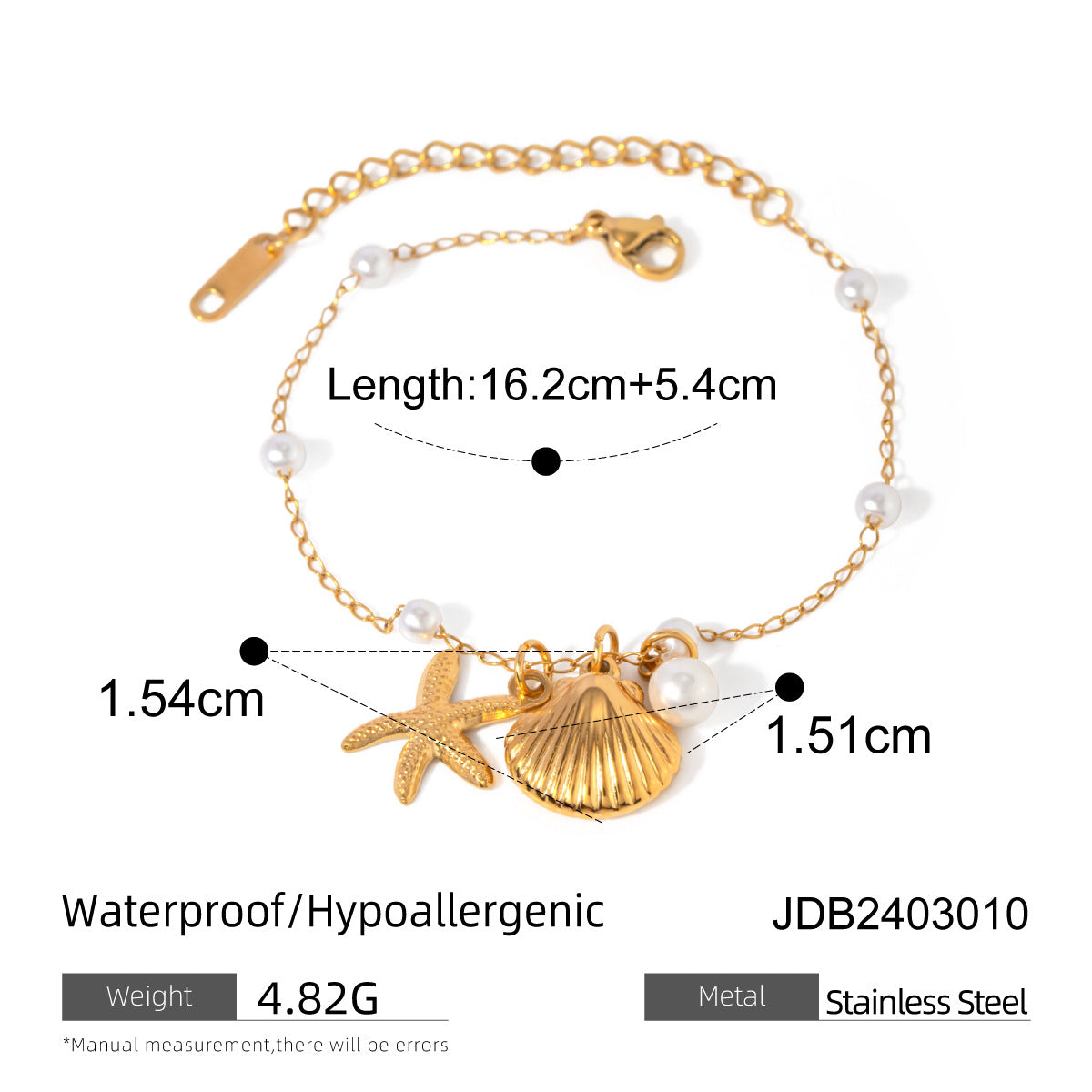 Geometric Stainless Steel Plated Bracelet with Pearl Inlay for Women