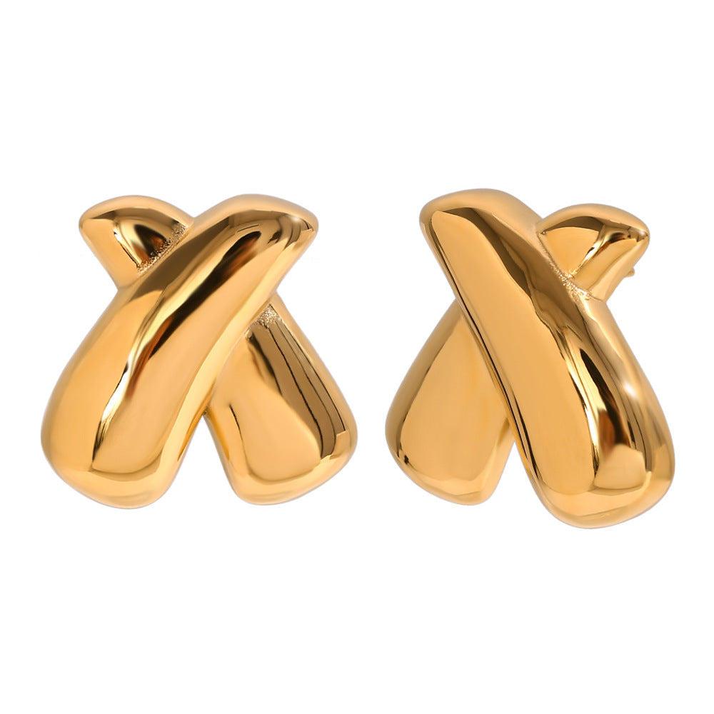 Pendientes minimalistas de acero inoxidable geométricos con baño de oro de 18 quilates para mujer