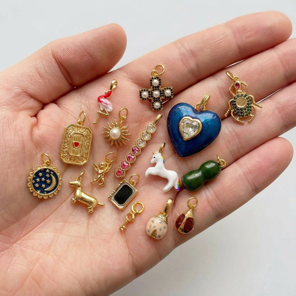 Vintage Heart Animal Brass Plated DIY Charm Bar Pendant