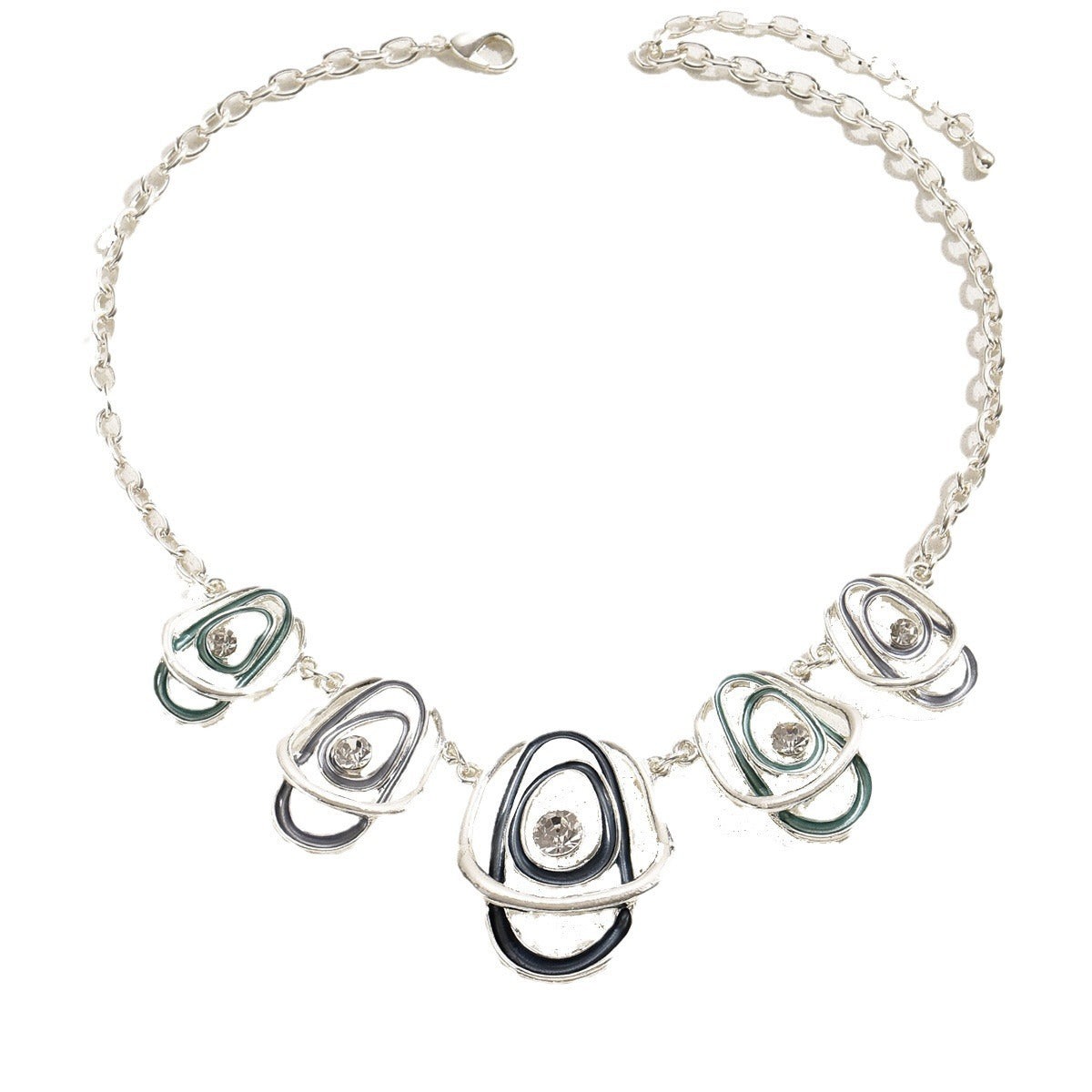 Set collana lunga e orecchini in stile hip-hop retrò da donna con finitura smaltata e intarsio di strass
