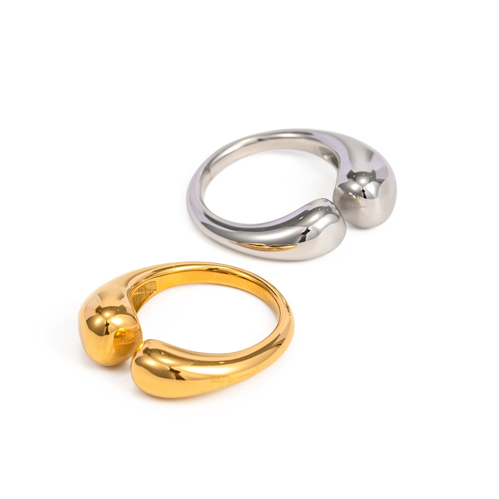 Minimalist Geometric Stainless Steel Adjustable Open Ring for Women with Gold Plating Finish
