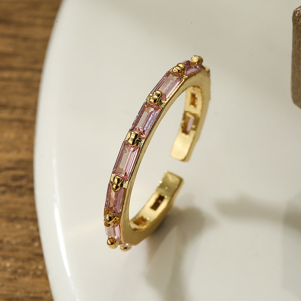 Anello Minimalista Geometrico in Rame con Zirconia Micro-Pavé da Donna, Accessorio di Moda Elegante Regolabile