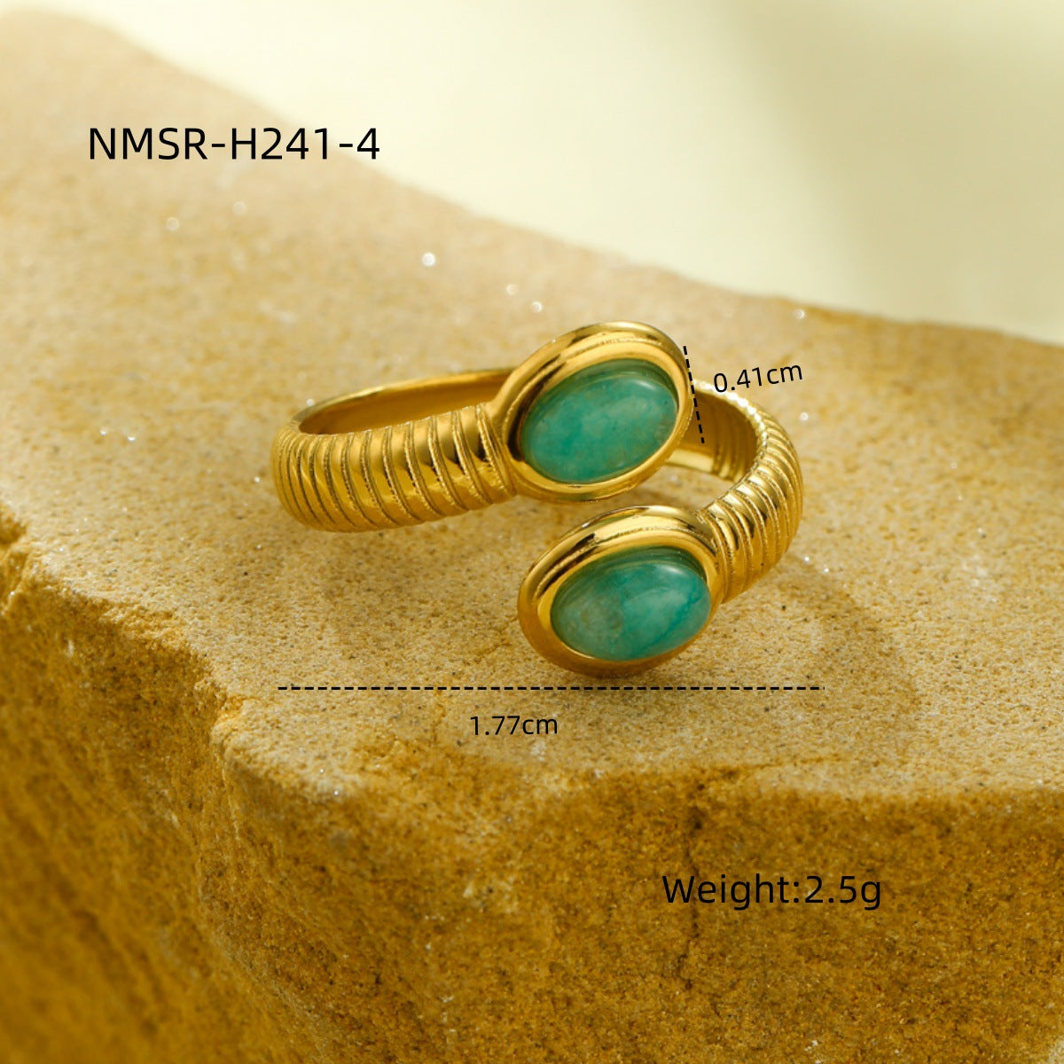 Anillo ovalado minimalista de acero de titanio con incrustaciones de piedra natural y acabado chapado para mujer