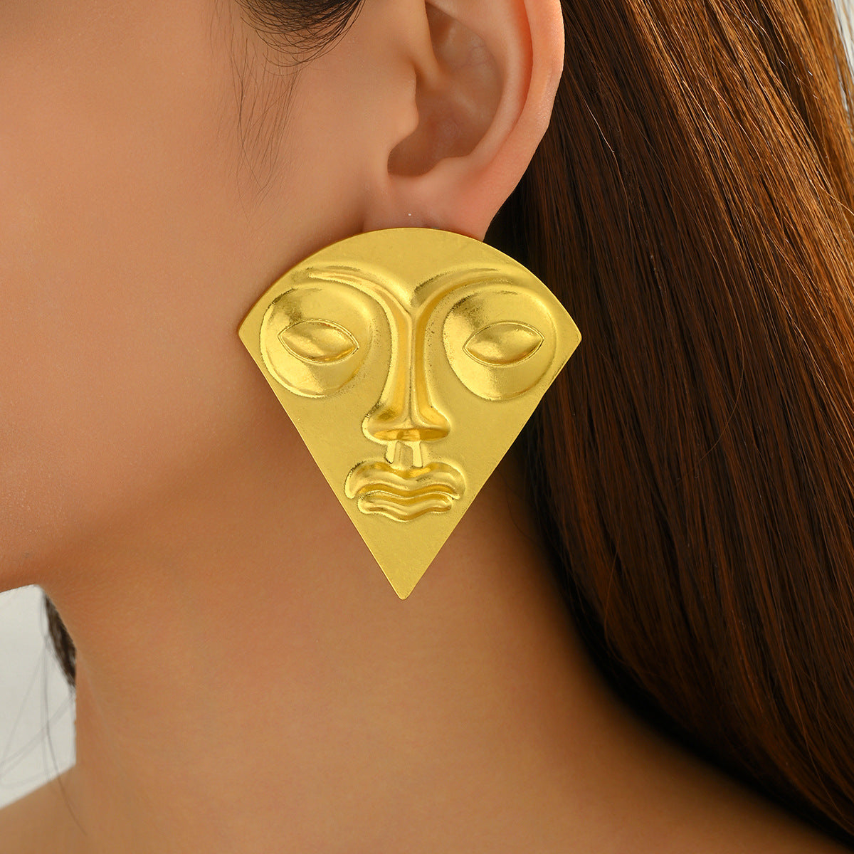 Pendientes de Expresión Facial Geométrica Estilo Vintage para Mujer con Base de Cobre y Acabado Bañado
