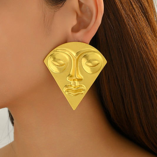 Vintage-Style Geometric Face Expression Earrings for Women with Copper Base and Plated Finish