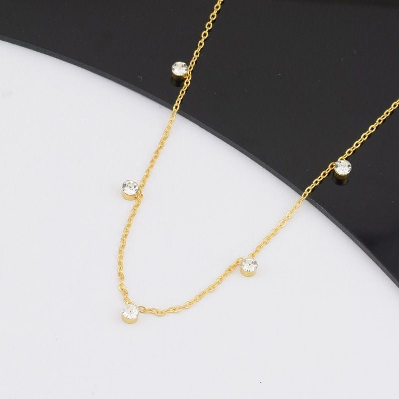 Minimalist Luxury Teardrop Cubic Zirconia Plated Titanium Steel Necklace for Women