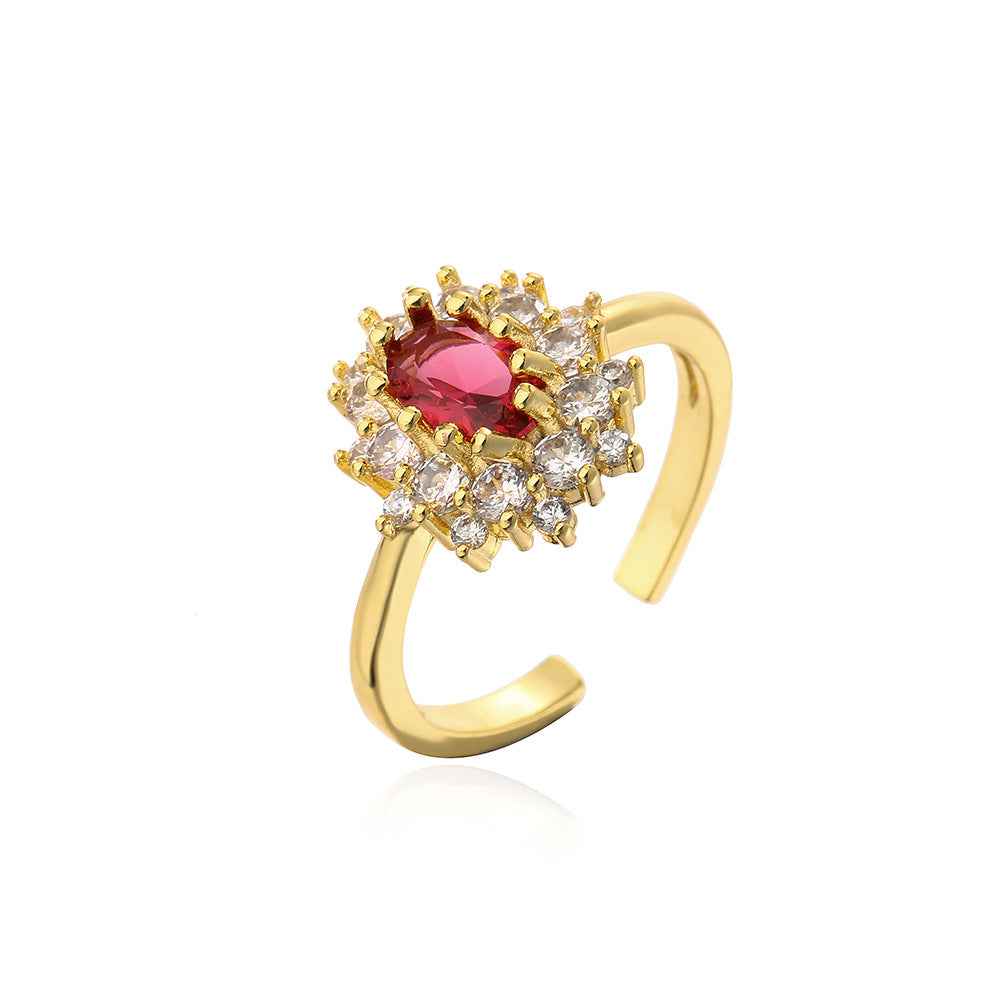 Anello Aperto Geometrico Minimalista da Donna in Ottone con Zirconia Micro-Incastonata