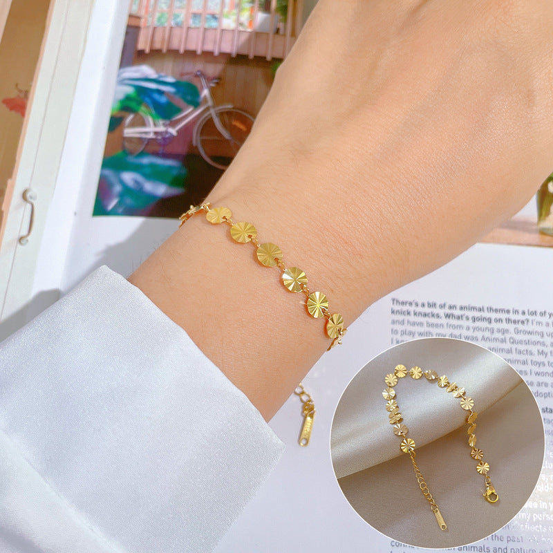 Minimalist Vintage Geometric Circular Constellation Bracelet for Women and Men Titanium Steel with Gold Plating Bean and Water Ripple Ethnic Pattern
