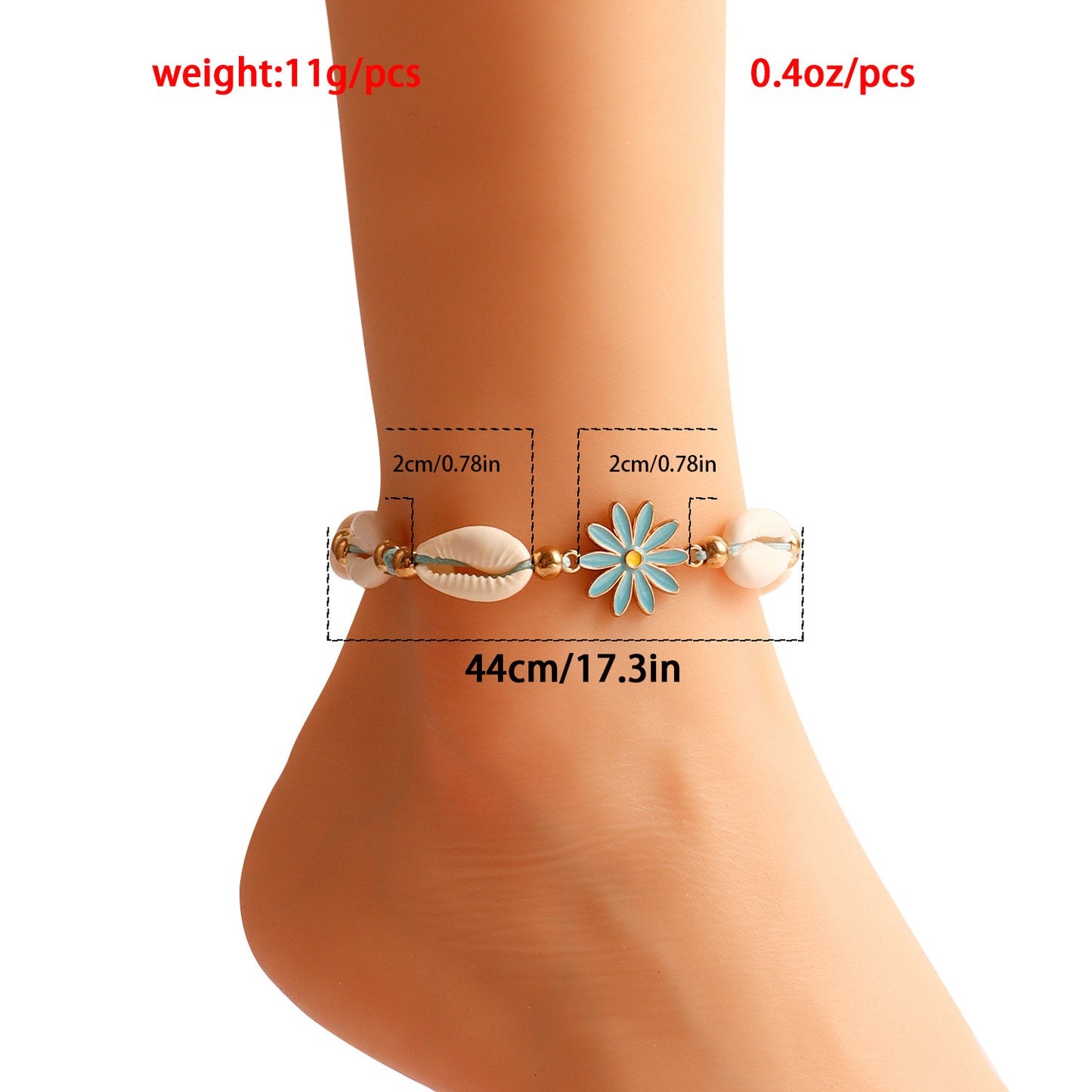 Bohemian-Inspired Adjustable Shell Anklet with Enamel Floral Design for Women