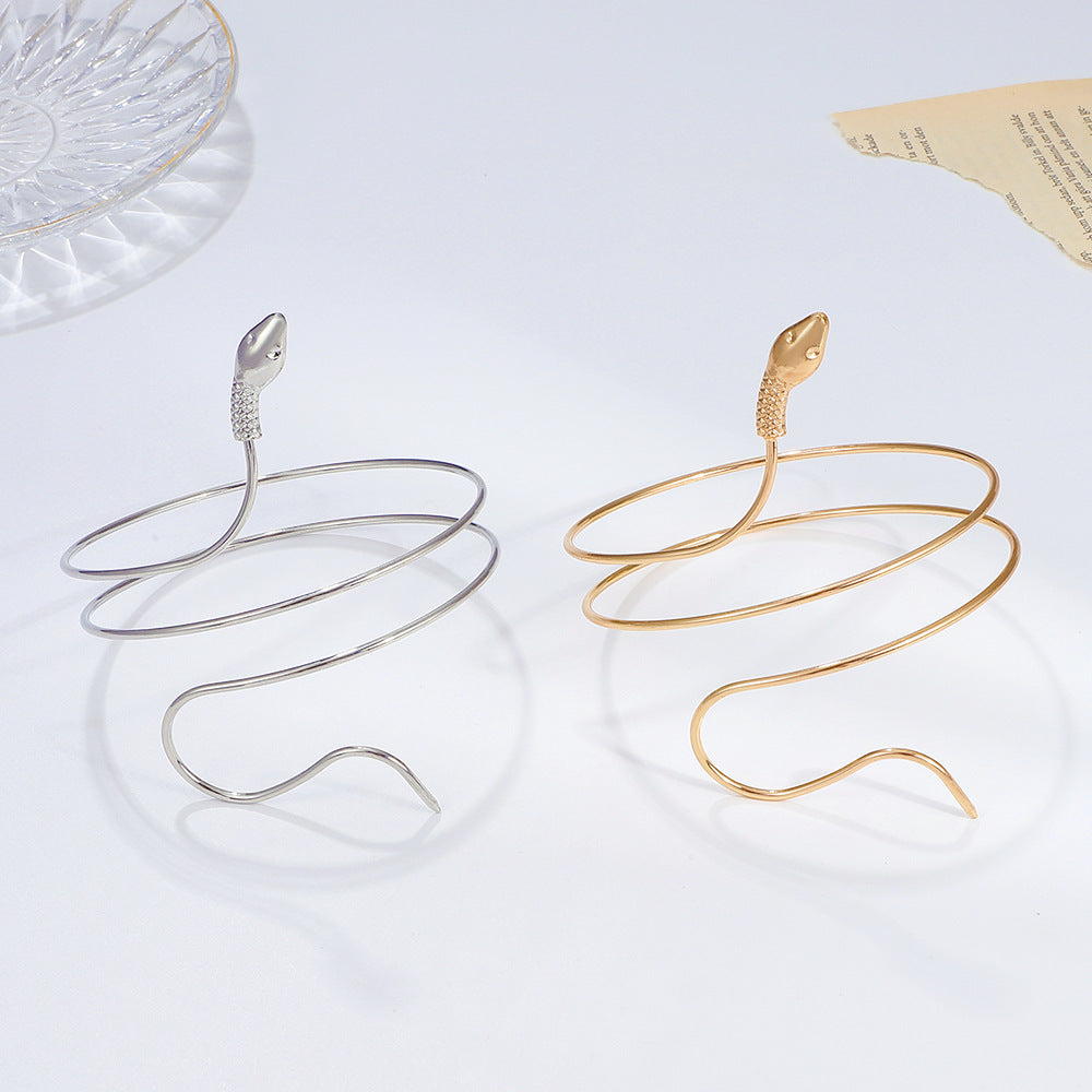 Vintage Twisted Snake Shape Alloy Plated Animal Cuff Bracelet for Women and Men