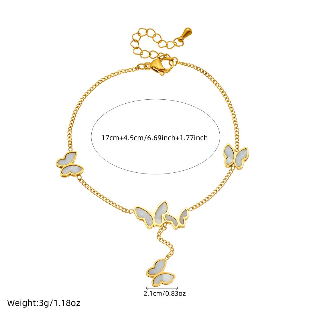 Minimalist Geometric Butterfly Lip Drip Oil Rhinestone Stainless Steel Bracelet with Fine Chain