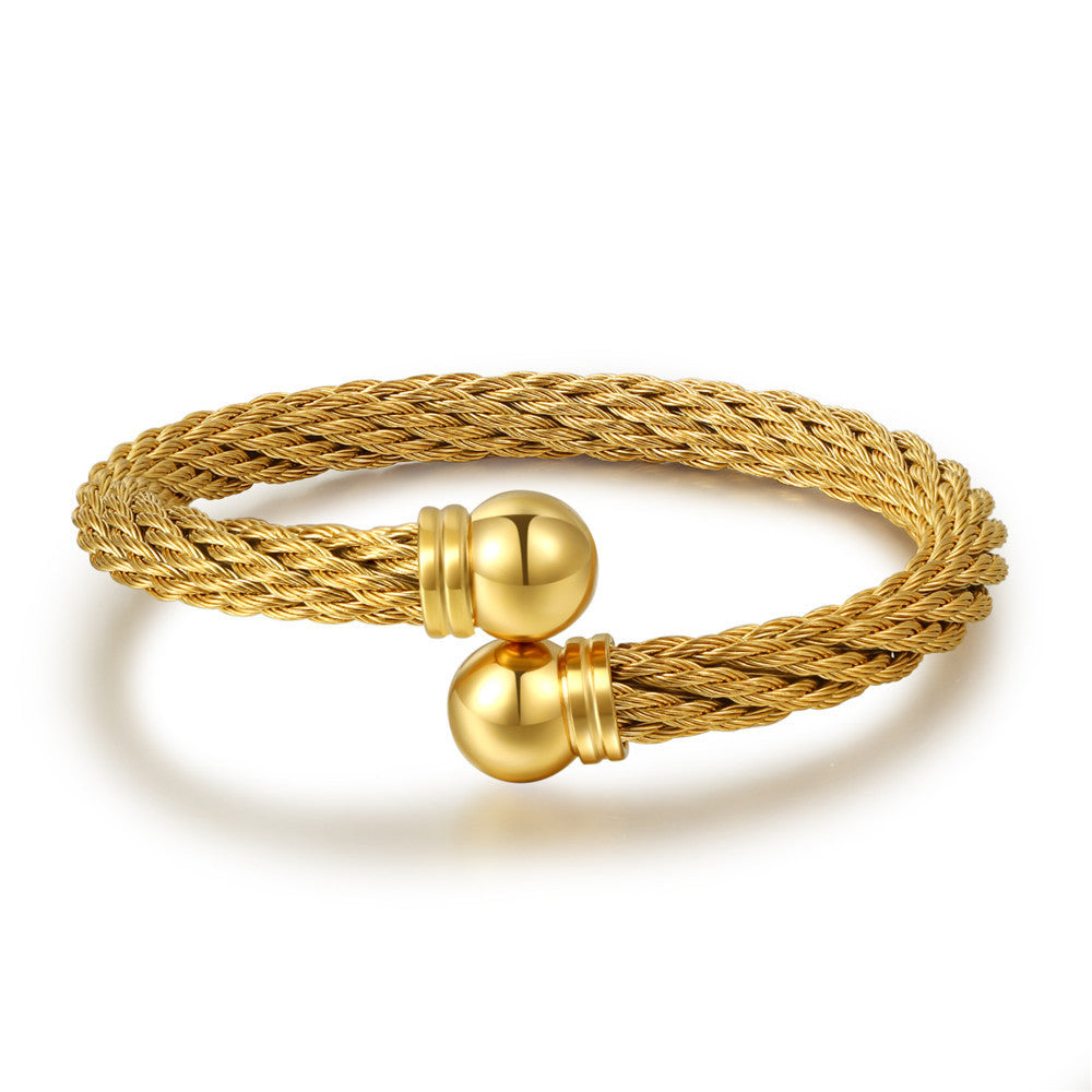 Punk Geometric Round Plated Titanium Steel Wire Rope Open Cuff Bracelet