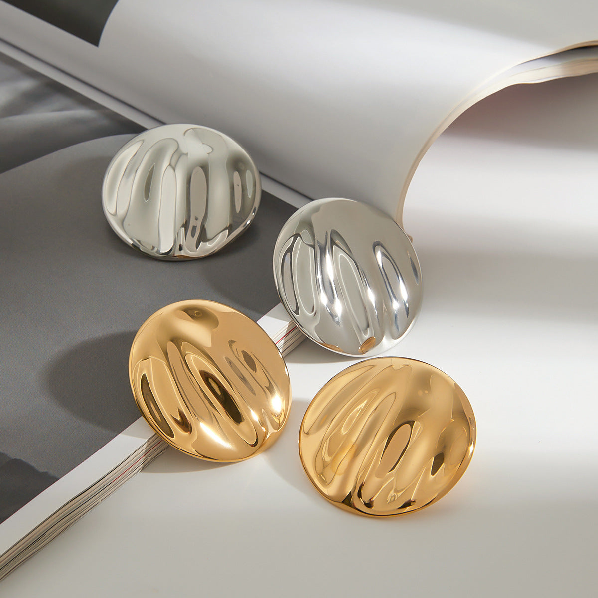Geometric Round Plated Stainless Steel Titanium Stud Earrings for Women