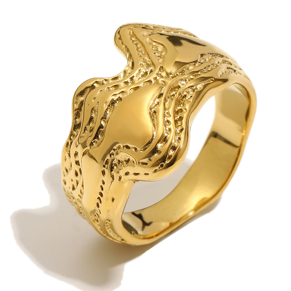 Luxury 18K Gold Plated Geometric Stainless Steel Ring for Women