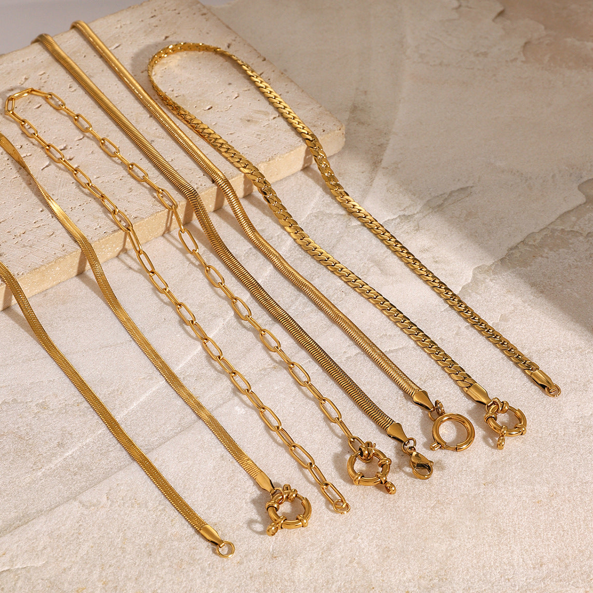 Minimalist Vintage Geometric 18K Gold Plated Stainless Steel Multi-Layer Chain Necklace for Women
