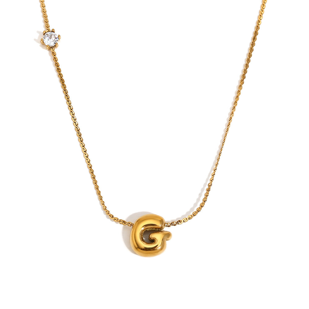 Minimalist Letter-Shaped Pendant Necklace for Women in Stainless Steel with 18K Gold Plating and Cubic Zirconia Accent on S-Link Chain