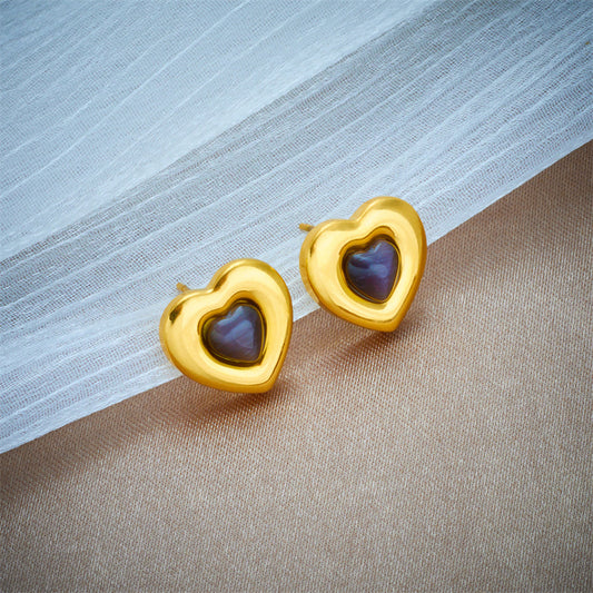 Minimalist Titanium Steel Heart-Shaped Stud Earrings with Plated Finish for Women