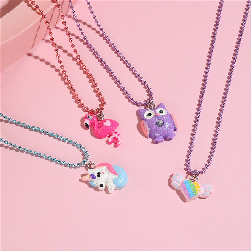 Collar de abalorios de resina de animales de dibujos animados, barra de dijes de bricolaje para niñas